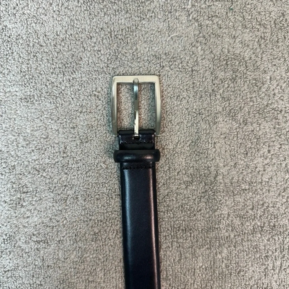 Mens Black Leather Dress Belt Silver Buckle Reversible Style 0368 Size 44